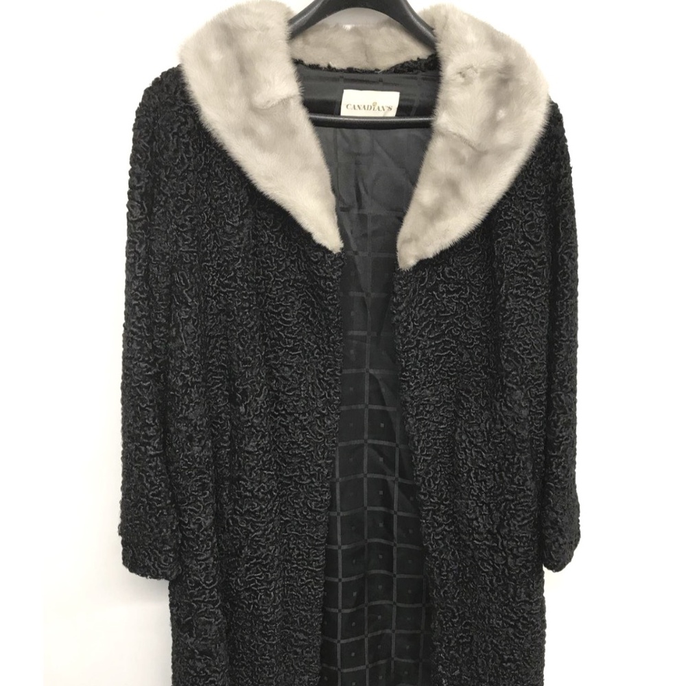 Persian lamb shearling and silver natural genuine mink coat size L-XL